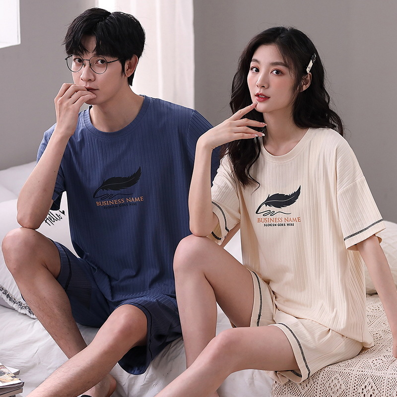 Modal Couple Pajamas Summer Short Sleeve Ice Silk Cotton Silk Cartoon Simple Homewear Men's Women's Suit Thin