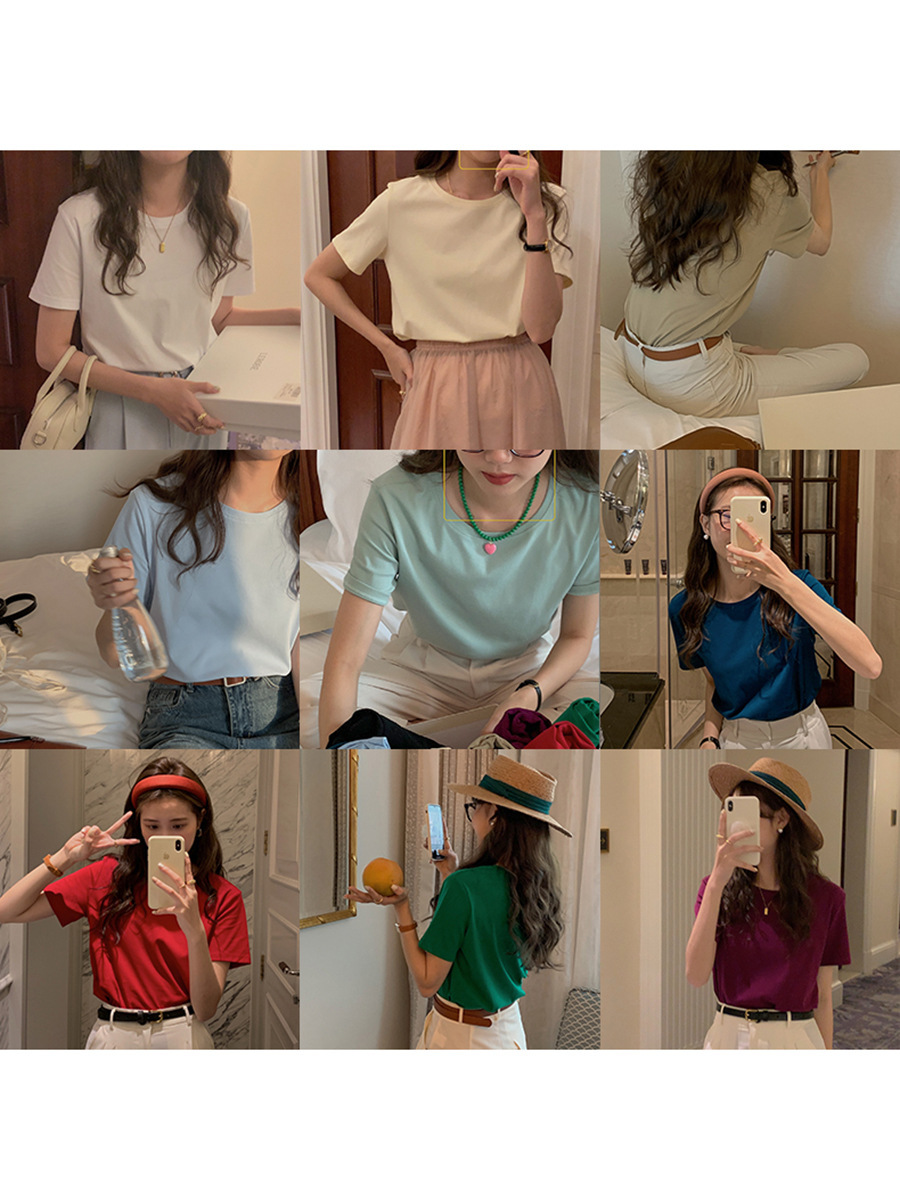 [18 Colors Optional] Loose Slimming Solid Color round Neck T-shirt Women's 2024 Spring New Short Sleeve Top Dn218