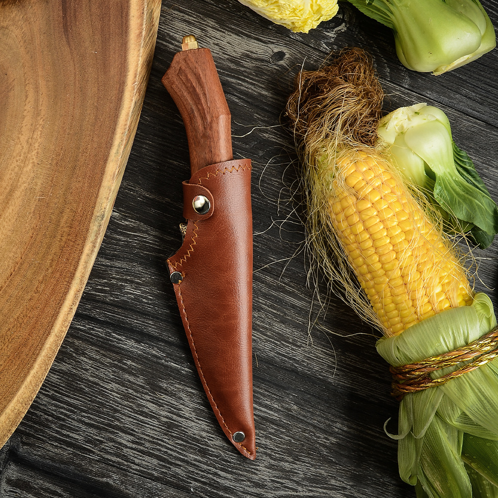 5寸龙泉锤纹多用刀 铜龙头7cr尖头锻打小菜刀酸枝木柄剔骨割肉刀