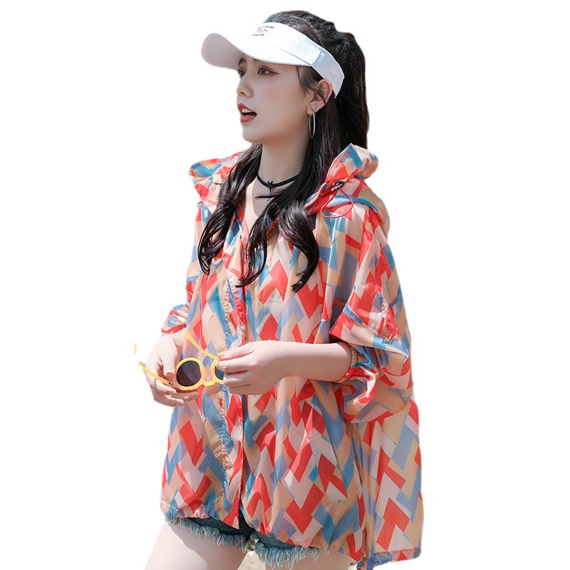 Hooded Sun Protection Clothing Women's Western Style 2023 New Summer Loose Sun-Protection Shirt Fairy Print plus Size Thin Coat Sun Protection Coat