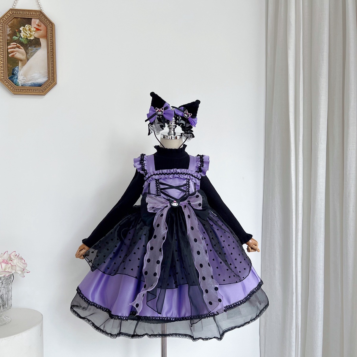 女童库洛米洛丽塔公主裙万圣节秋冬长袖毛衣纱裙女宝宝洋气波点裙