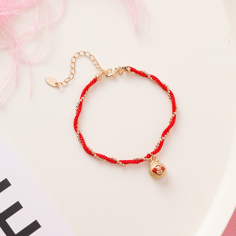 Chinese Style Personalized All-Match Bell Lantern Popular Stall Goods Ornament Ethnic Style Fashion Braided Red Rope Bracelet Women