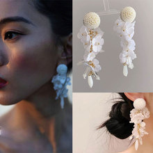 新款高级感重工花朵耳环个性手工串珠米珠花卉耳坠长款气质耳饰