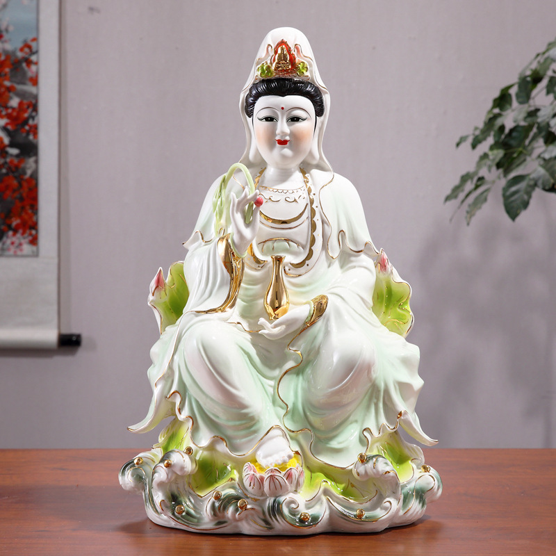 潮州珍艺陶瓷佛像南海观世音菩萨玉瓷龙泉自在观音菩萨佛像瓷摆件