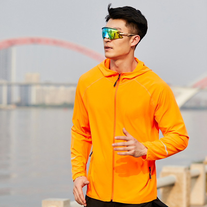 Men's and Women's Running Windbreaker Lightweight Sports Coat Fluorescent Sun Protection Clothing Autumn Breathable Long Sleeves Zipper Hoodie