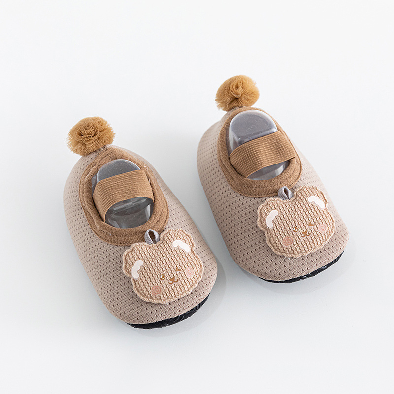 Spring and Summer Non-Slip Breathable Mesh Floor Shoes Children Baby Baby Lace Bear Toddler Shoes Socks Soft Bottom Non-Slip