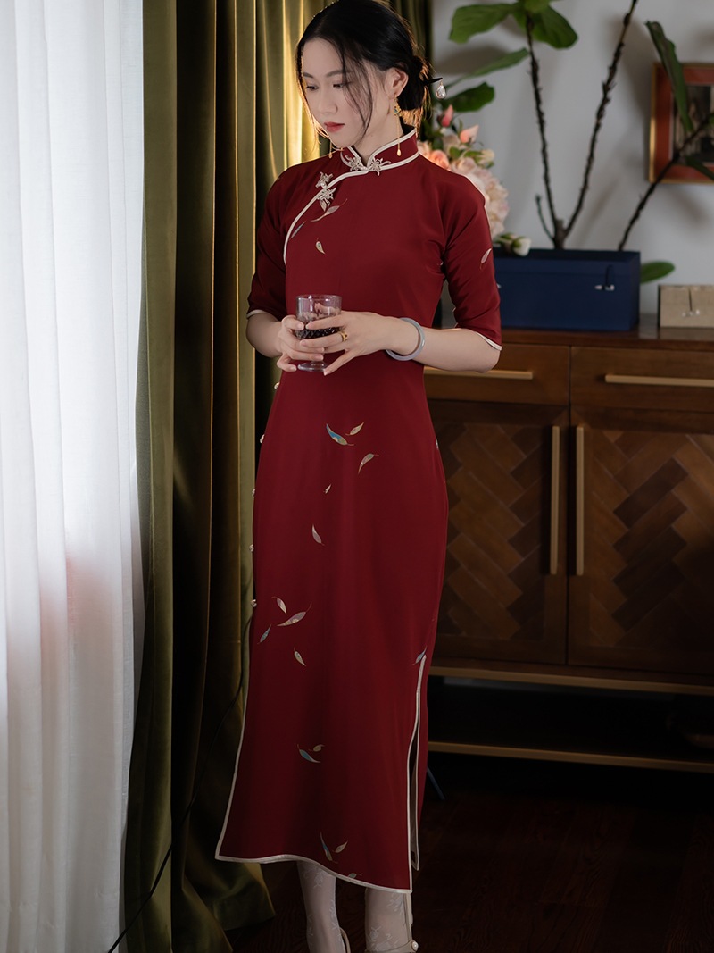 晓公子|金玉良缘|复古民国风中式婚礼真丝长款旗袍敬酒服婚嫁礼服