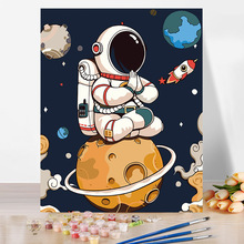 卡通宇航员数字油画diy填色儿童手绘太空人油画丙烯颜料画绷框画