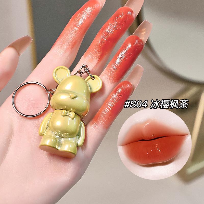 Gagk Recommended Keychain Bear Water Light Mirror Lip Lacquer Lasting Nourishing Moisturizing Student Jelly Lip Lip Gloss