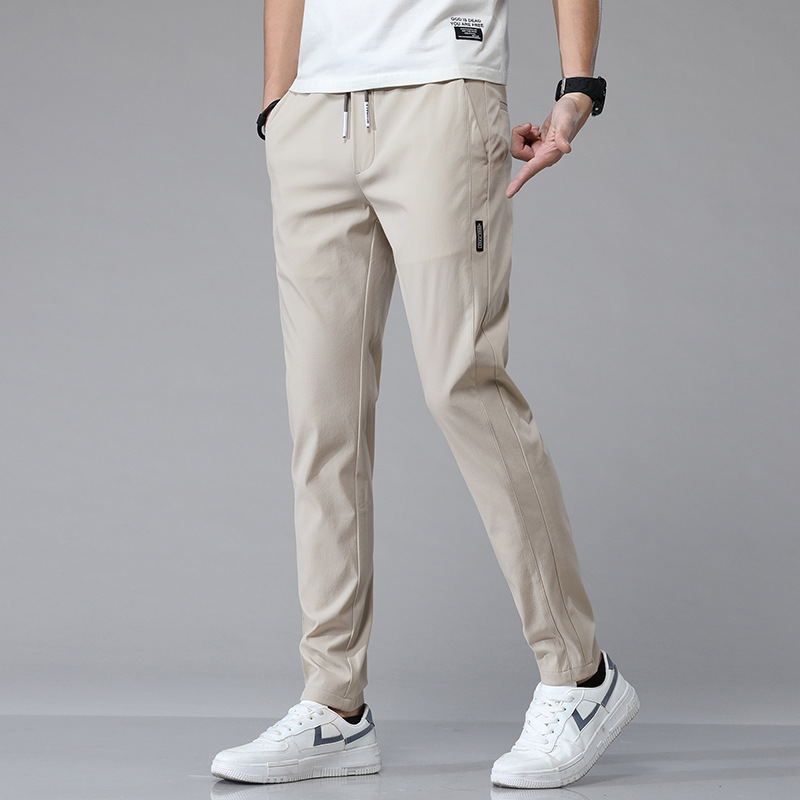 Summer Men's Ice Silk Casual Pants Thin Korean Style Fashionable Breathable Elastic Straight Long Pants Men's Spring and Summer New Fashion