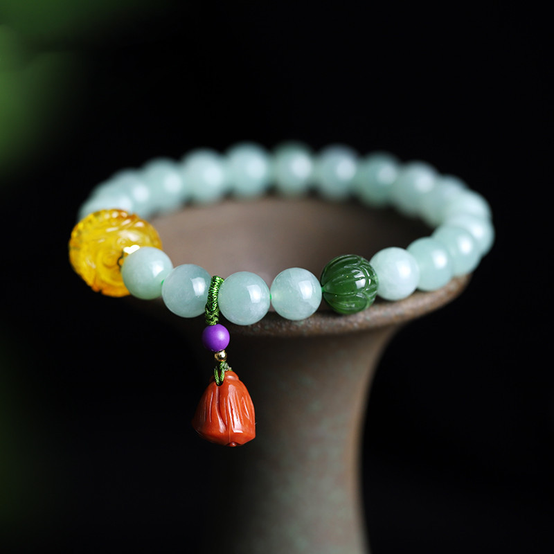 缅甸翡翠手链8mm单圈diy女款搭配蜜蜡碧玉南红手串饰品佛珠饰品