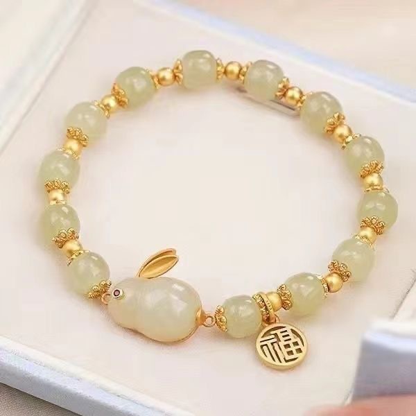 New Chinese Style Jade Hare Bracelet Women's INS Special-Interest Design Good-looking Students Bracelet Girlfriends Antique Birthday Gift