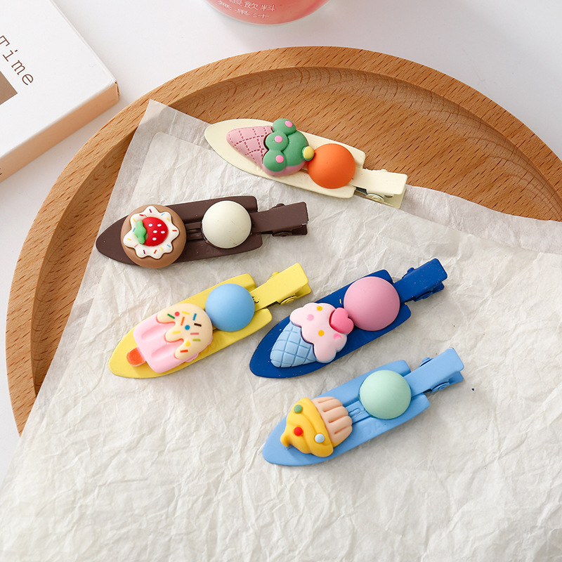 Simulation Ice Cream Cake Ice Cream Barrettes Female Summer Shredded Hair Side Clip Bangs Forehead Hairpin Cute Sweet Duckbill Clip