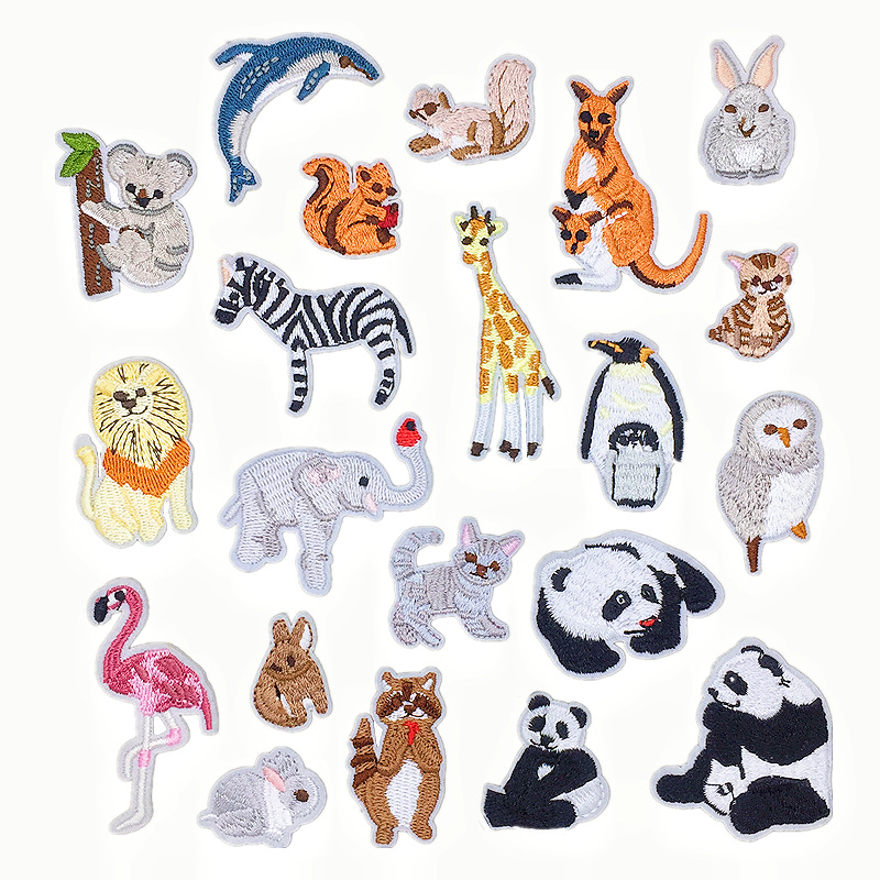 新款卡通动物刺绣布贴熊猫狮子绣花章儿童衣服帽子装饰补丁贴现货