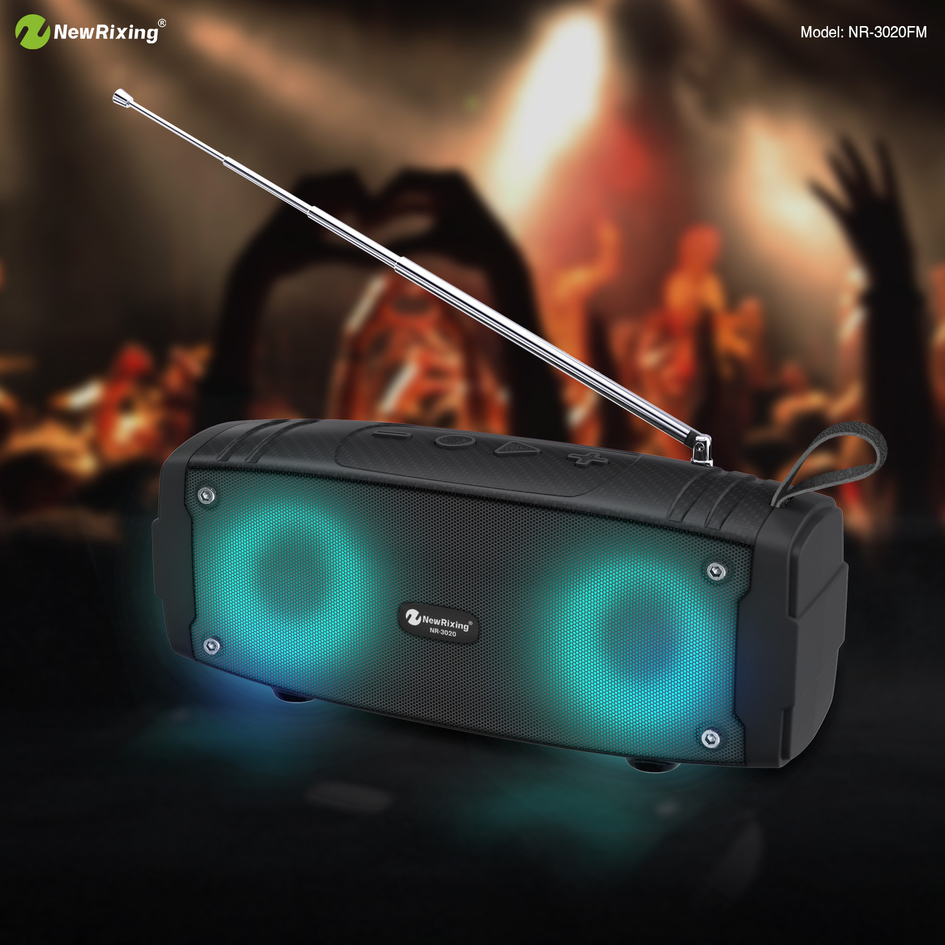 NR-3020FM Portable Colorful Ambience Light Outdoor Wireless Bluetooth Audio Extra Bass Small Speaker