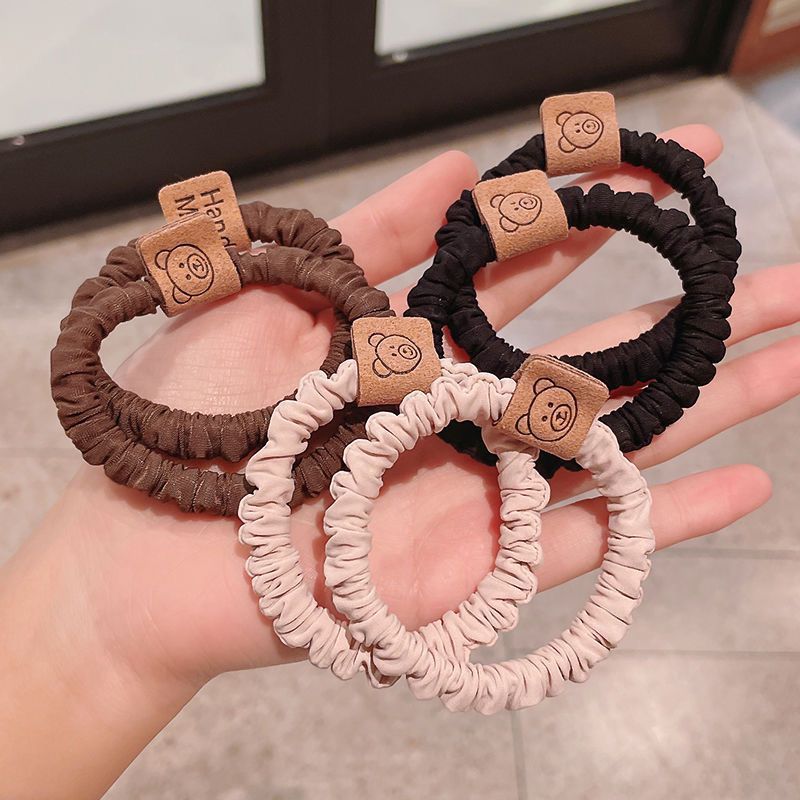 Korean Style Cute Bear Pleated Hair Band Internet Celebrity Same Fashion Leather Cloth Label Hair Rope Women's Tie-up Hair Head Rope