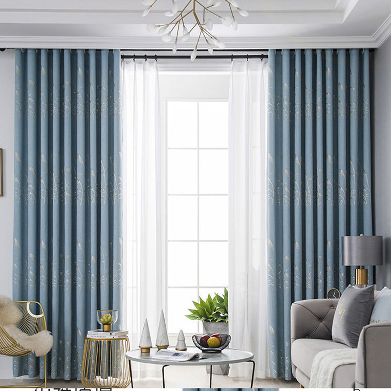 客厅窗帘成品大气新中式主卧室年新款流行遮光带杆一整套
