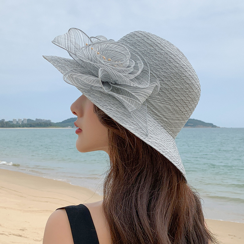 Organza Big Brim Beach Hat Women's Outdoor Summer Sun-Proof Travel Bucket Hat Fashion Korean Style Bucket Hat