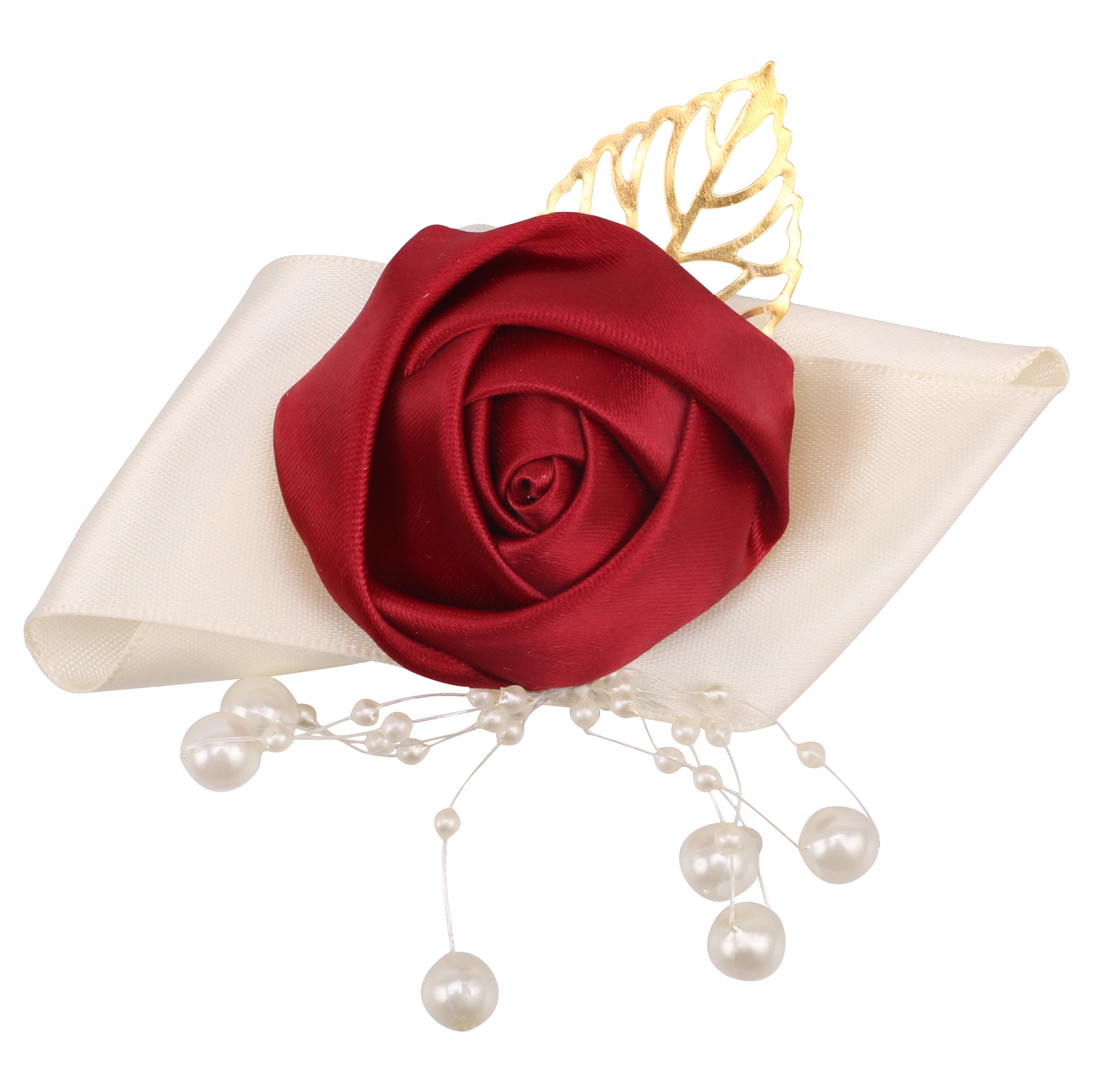 珍珠伴娘手腕花婚庆用品高品质缎带仿真手腕花珍珠系红色系sw643