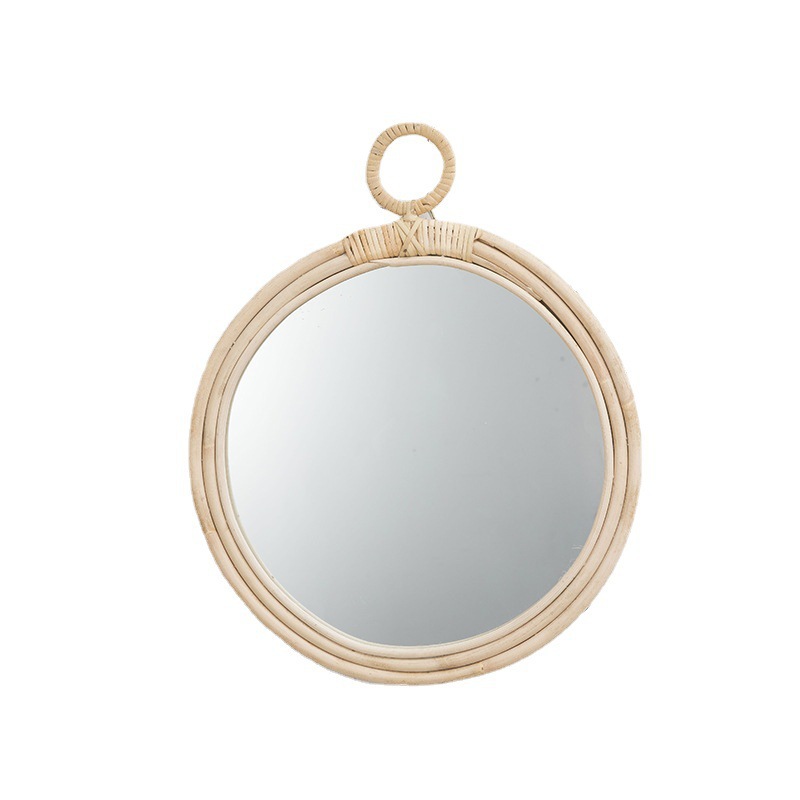 Nordic Wall Decorative Mirror Retro round Ins Style Rattan Mirror Handmade Hanging Mirror