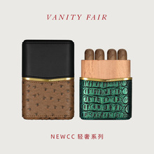 VANITY FAIR纳帕牛皮雪茄盒 便携式四支装稀皮雪松木保湿盒亚马逊