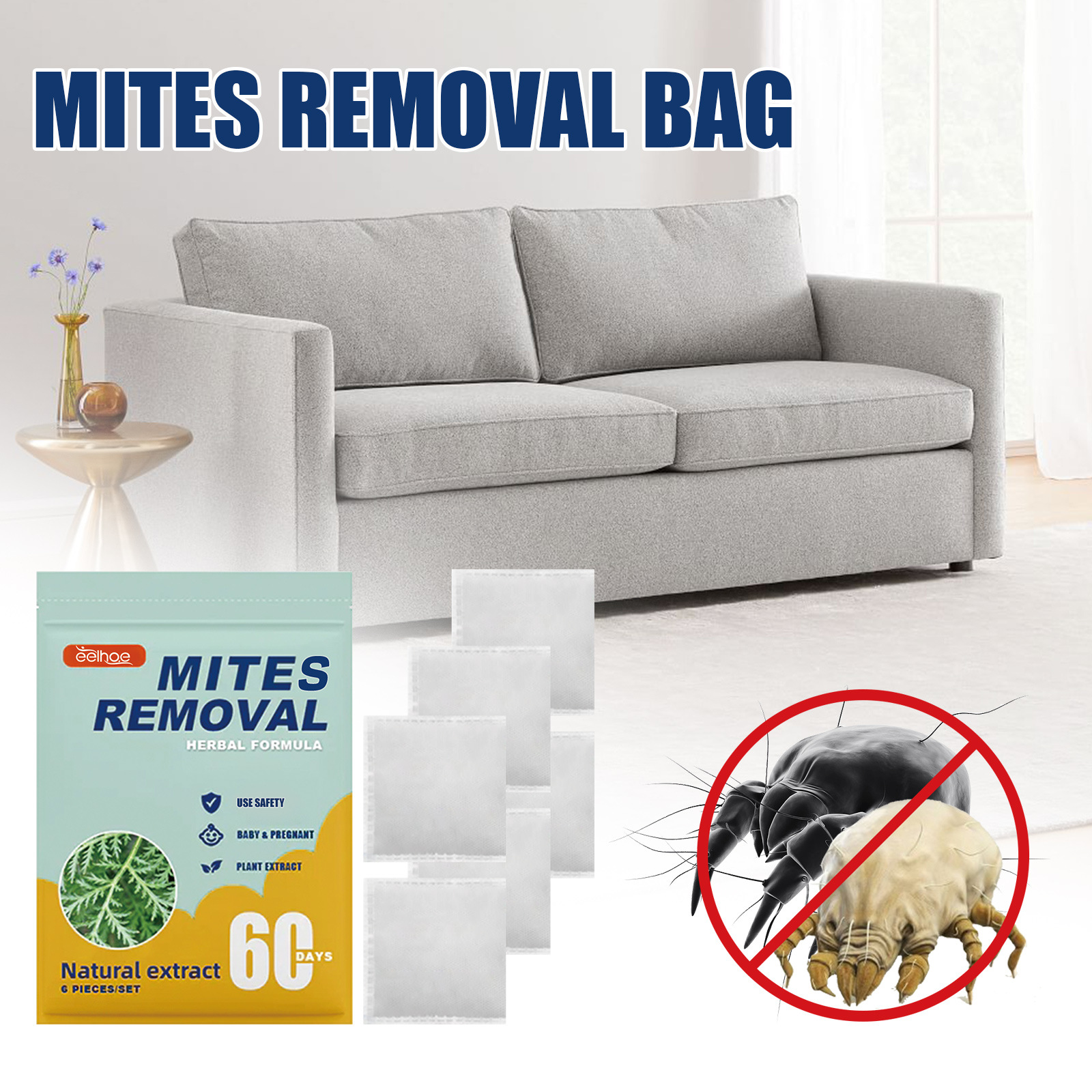 Eelhoe Acarus Killing Bag Household Multi-Purpose Cleaning Mite Bag Anti-Flea Bug Bite Portable Herbal Mite Removal Paste