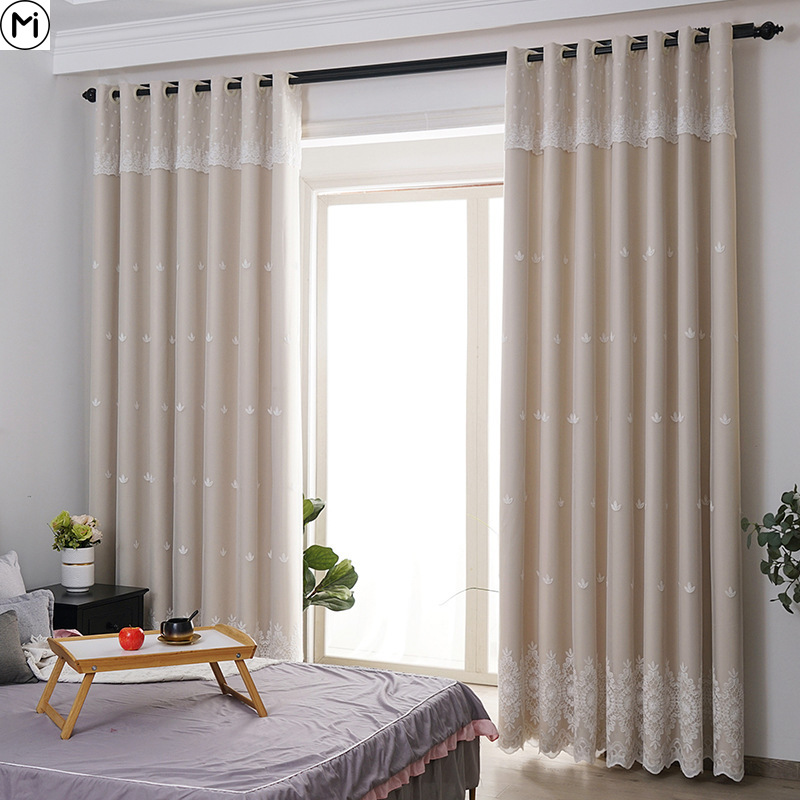 窗帘遮光现代简约田园风双层卧室飘窗纯色温馨大气客厅成品窗帘布
