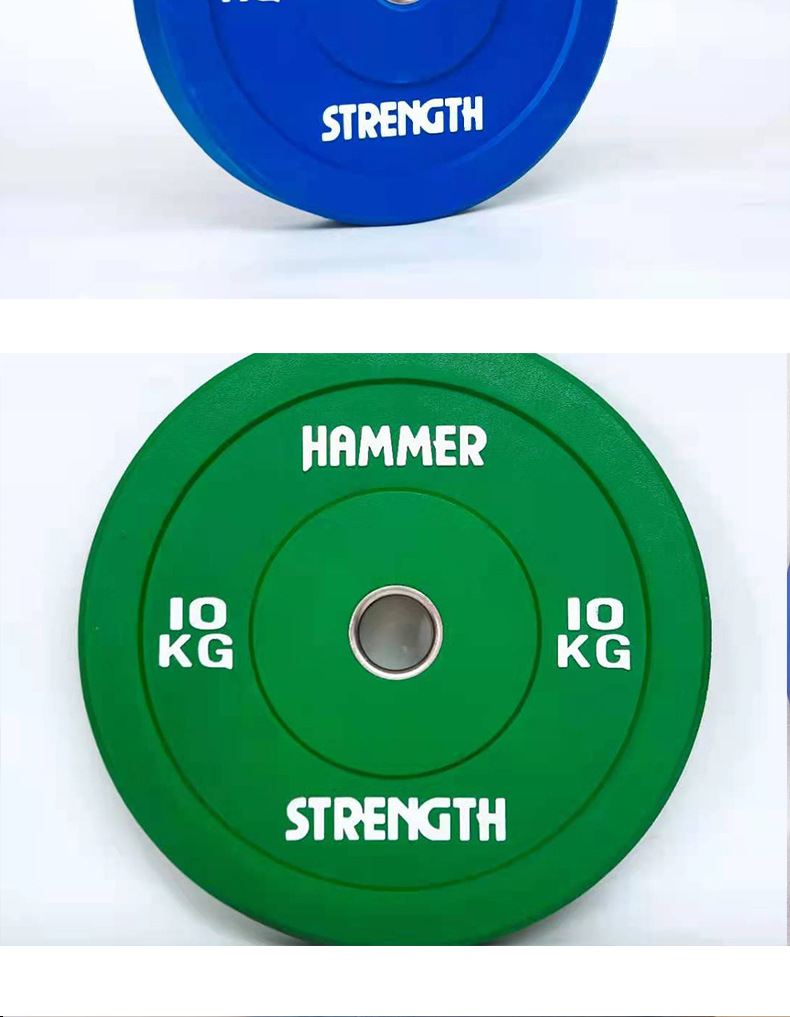 厂家批发彩色竞技杠铃片健身房全胶杠铃片大孔奥杆举重健身杠铃片