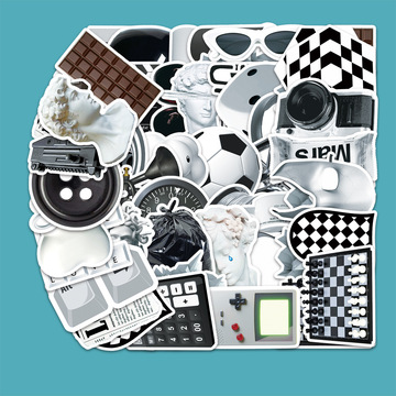 50张黑白简约涂鸦贴纸个性ins风创意diy水杯手机壳行李箱贴纸防水