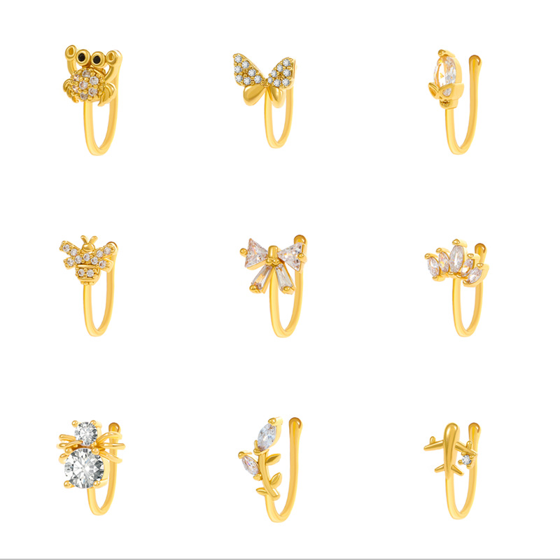 Europe and America Creative Non-Perforated U-Shaped Animal Nasal Splint Nose Studs Copper Inlaid Zircon Bee Spider Fake Nose Ring Piercing Jewelry