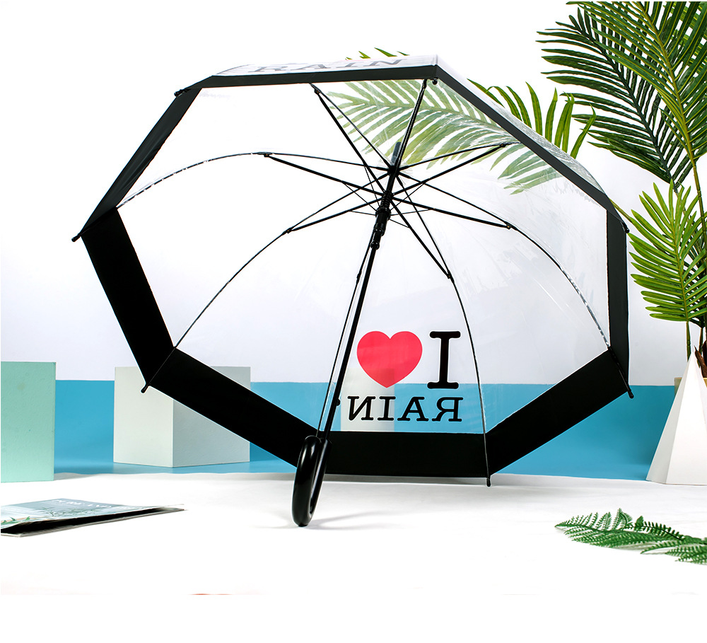 i love rain 英式透明雨伞爱心图案长柄伞现货批发外贸货源