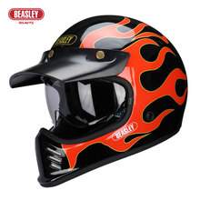 哈雷复古摩托车头盔3C电动车头盔男女四季通用火焰纹安全头盔代发