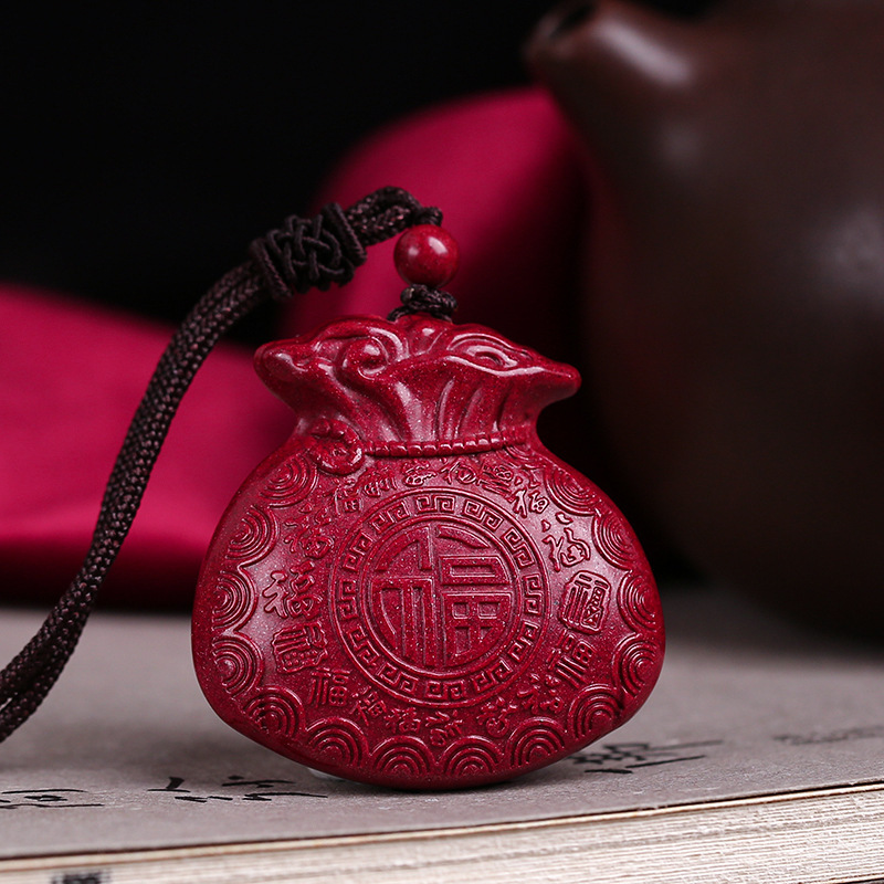 吊牌项坠项链原矿朱砂平安祈福锦囊福袋大钱袋吊坠男女项链符挂坠
