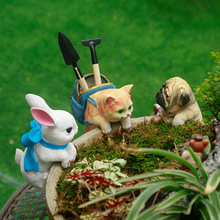 花园盆栽造景创意猫咪小背包田园装饰品礼物摆件树脂动物装饰礼品