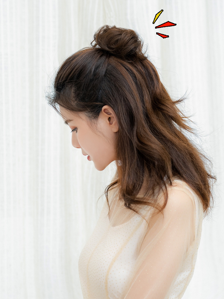 丸子头假发抓夹发包假丸子头真发半丸子头饰脑后发包蓬松自然懒人