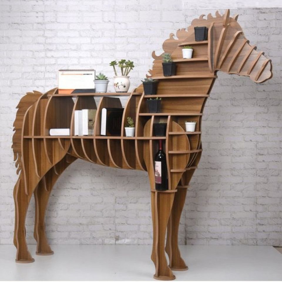 创意书架置物架大马造型边几动物造型书架样板房软装落地摆件道具