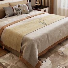 新中式水墨山水画床旗床尾巾卧室床上用品酒店氛围感床尾搭巾床盖
