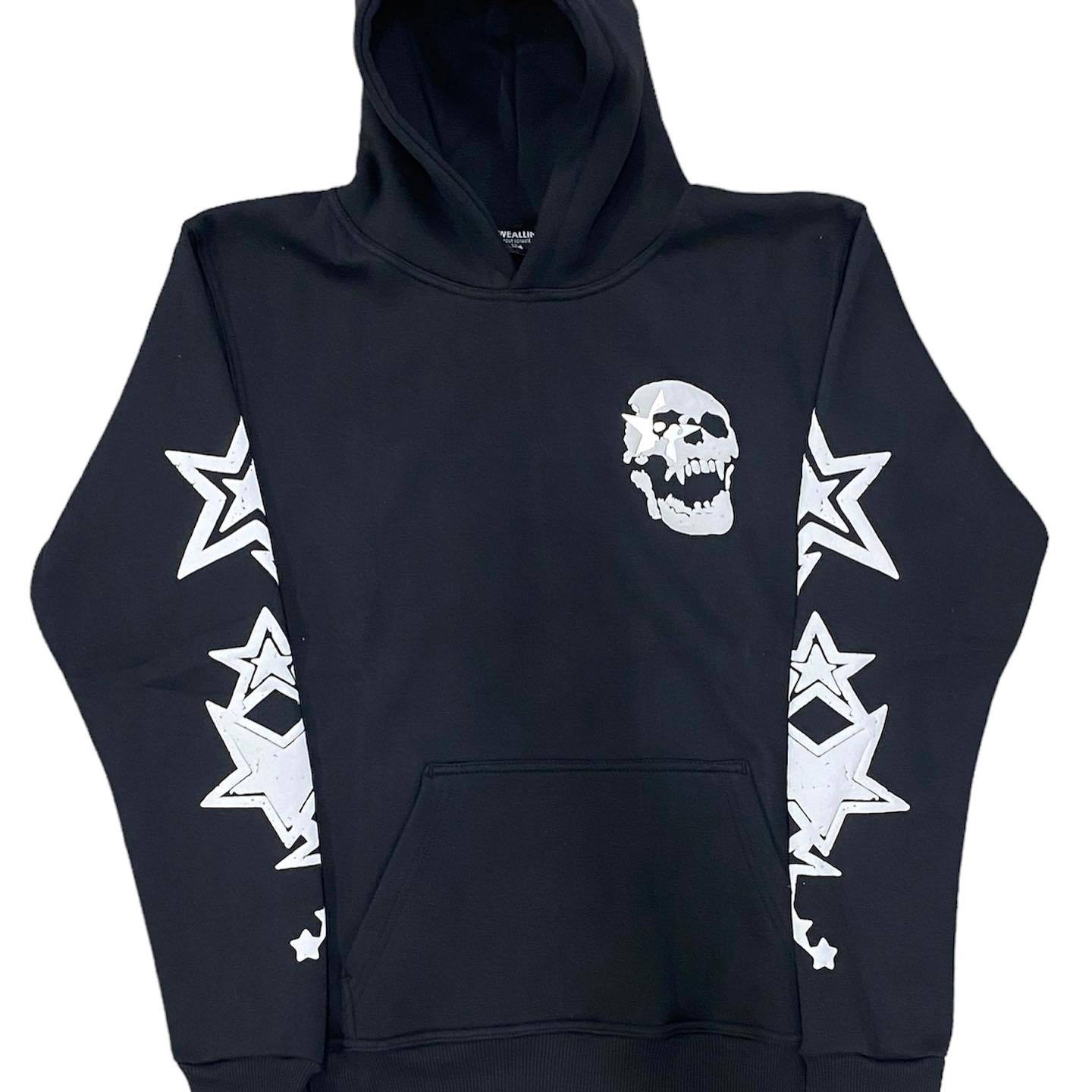 2023欧美秋冬跨境新款暗黑骷髅头星星印花男女连帽卫衣-阿里巴巴