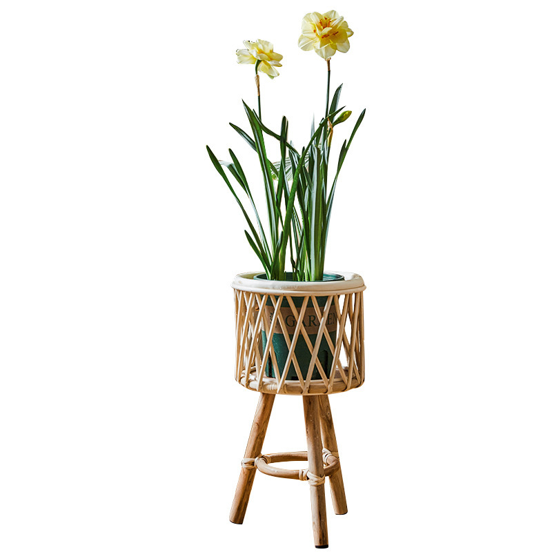Nordic Instagram Style Living Room Plant Bamboo Weaved Flower Basket Decoration Monstera Deliciosa Rattan Woven Flowerpot Balcony Flower Stand