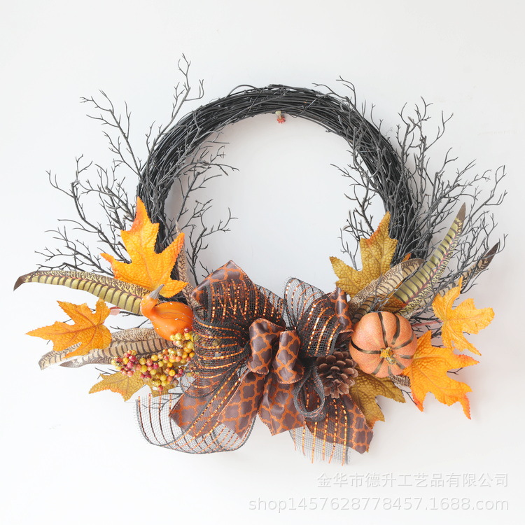 DSEN Cross-Border E-Commerce Amazon Halloween Simulation Maple Leaf Pumpkin Ribbon Wall Hanging Vine Ring Garland Decoration