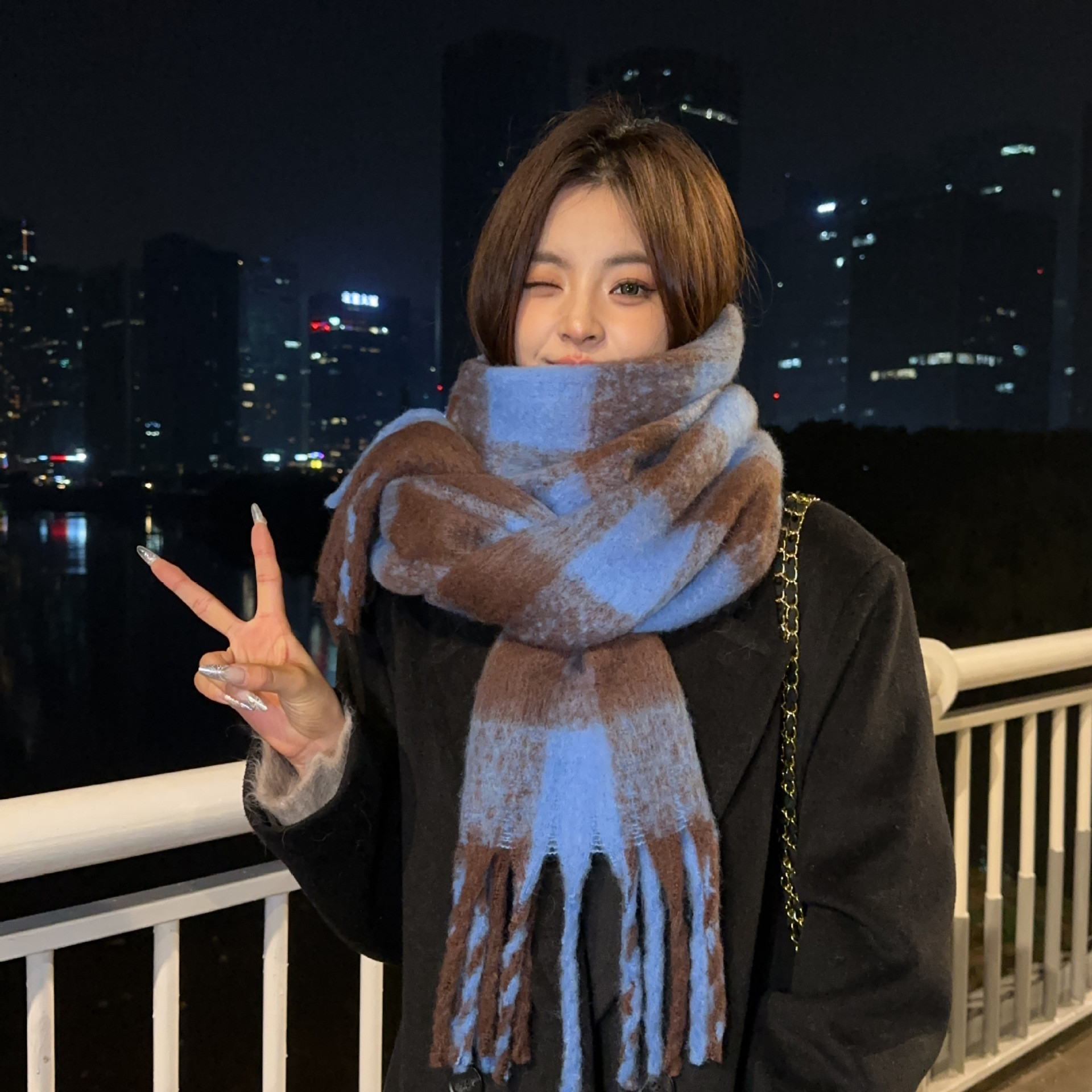 Autumn and Winter New Cashmere-like Plaid Scarf for Women Winter Korean Style Versatile High-Grade Shawl Thickened Warm Scarf Fashion