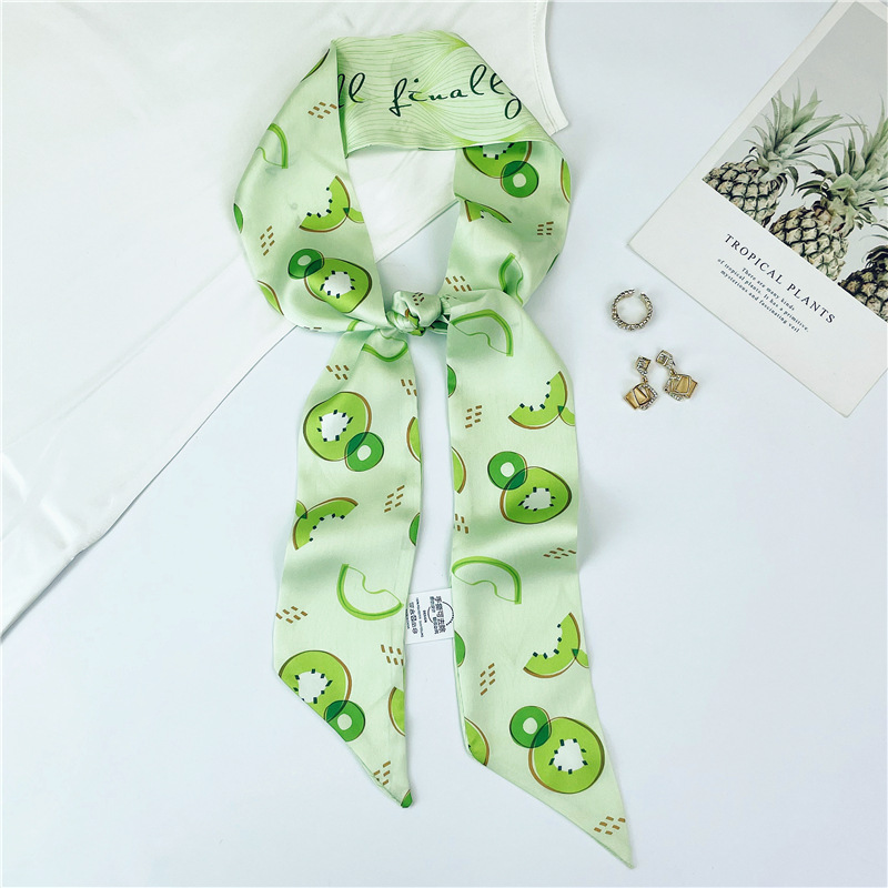 Japanese and Korean Sweet Orange Printed Cartoon Fruit Small Silk Scarf Women's Fashion Decorative Warm Scarf Summer Hair Band Women