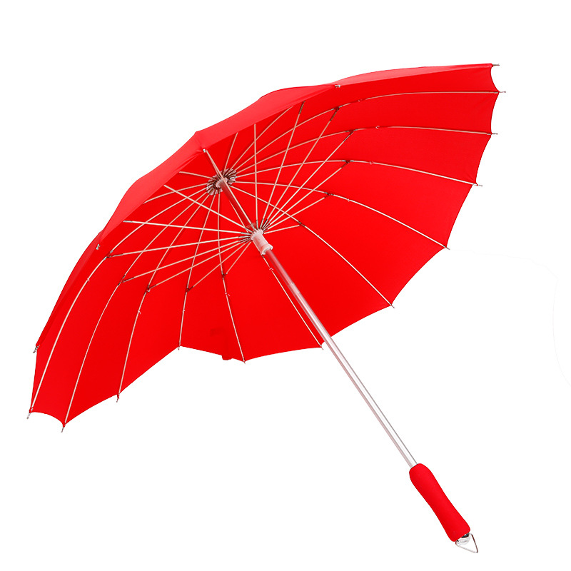 Factory Supply Creative Heart Umbrella Heart-Shaped Umbrella 16 Fiber Bone Windproof Sunshade Umbrella Long Handle Umbrella Straight Umbrella