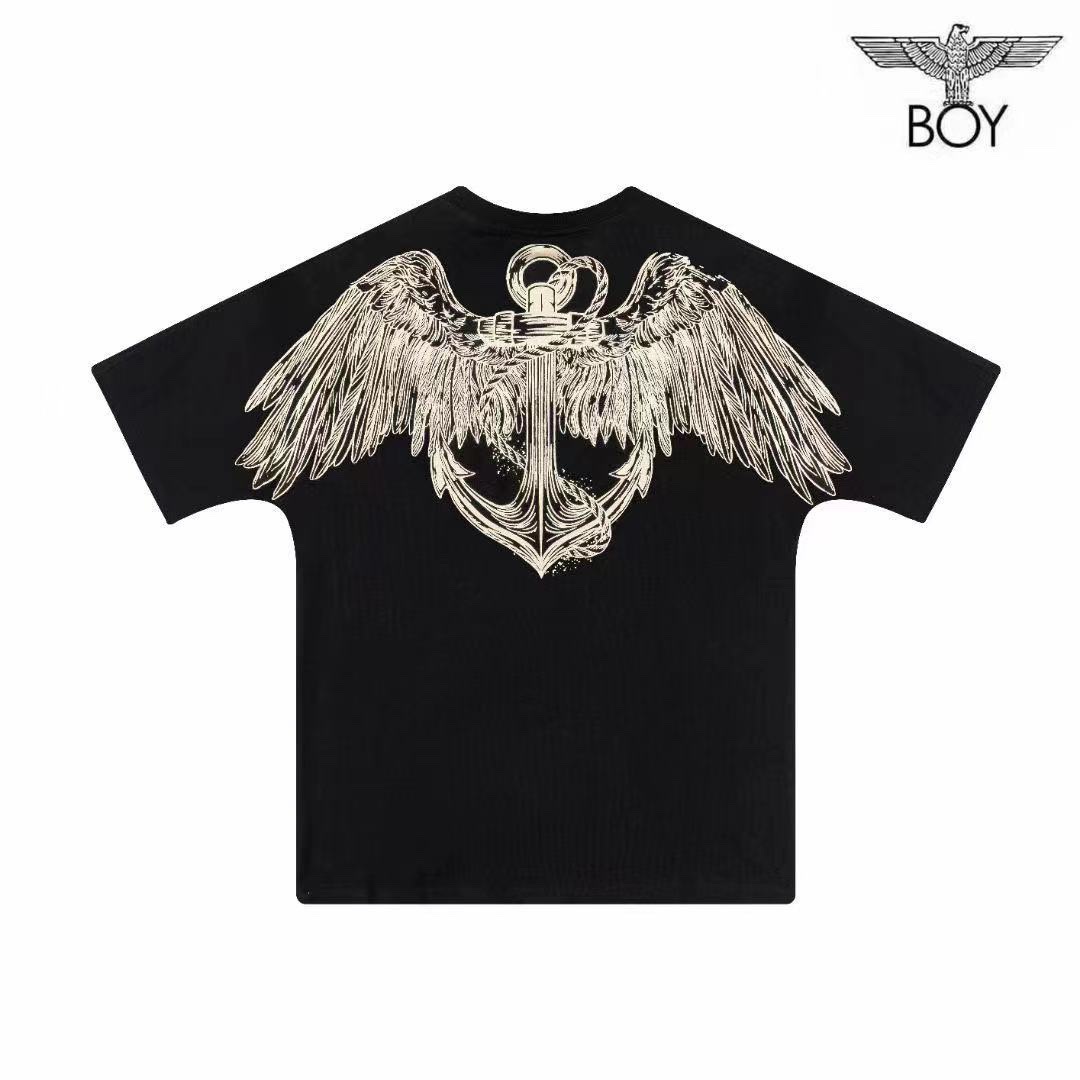24春夏季潮牌boy短袖飞鹰翅膀烫金印花宽松男女情侣款宽松短袖t恤