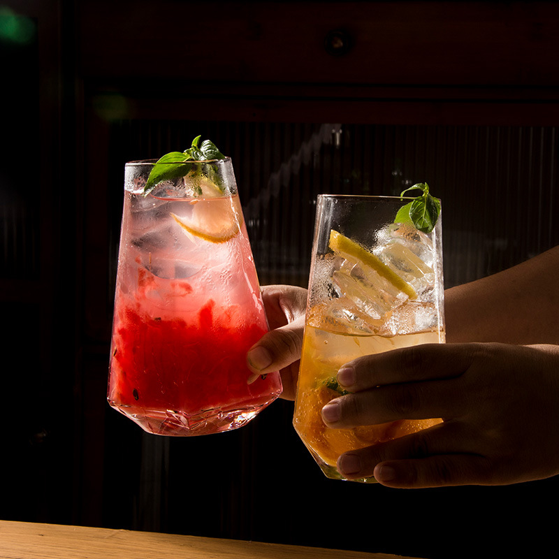 饮料杯商用四方菱角玻璃夏天冰镇大鸡尾酒特饮莫吉托水果茶柯林杯