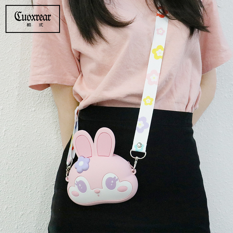 Children's Bag Cute Little Girl Princess Crossbody Bag Cartoon Silicone Victory Bear Bag Girly Heart Shoulder Coin Purse