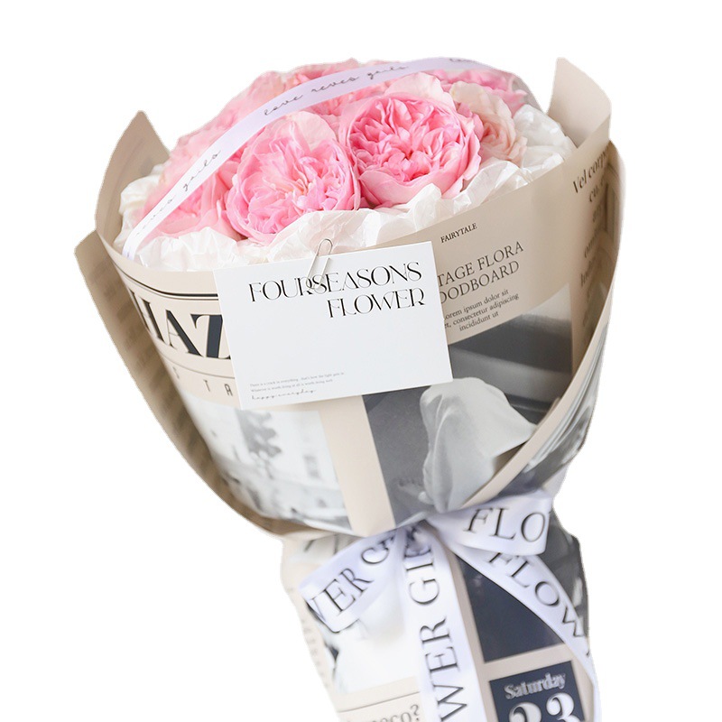 Bouquet Flowers Newspaper Creative Color Cowhide Print Newspaper Gift Flowers Wrapping Paper Flower Shop Retro English Newspaper