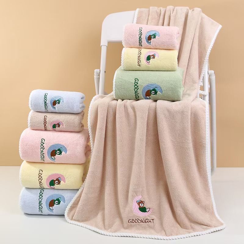 Coral Fleece Cartoon Children's Adult Home Use Bath Towel Absorbent Lint-Free Wholesale Soft Candy Color Cute Bath Towel