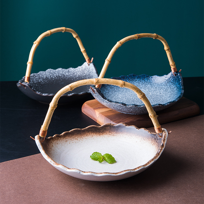 创意小吃竹盘网红摆盘家用餐具沙拉点心盘凉菜盘子日式水果盘