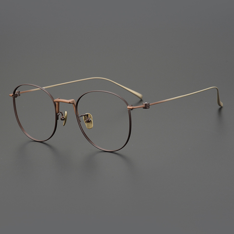 5克 手工咖啡双色日本超轻纯钛女复古文艺防蓝光配近视圆眼镜框